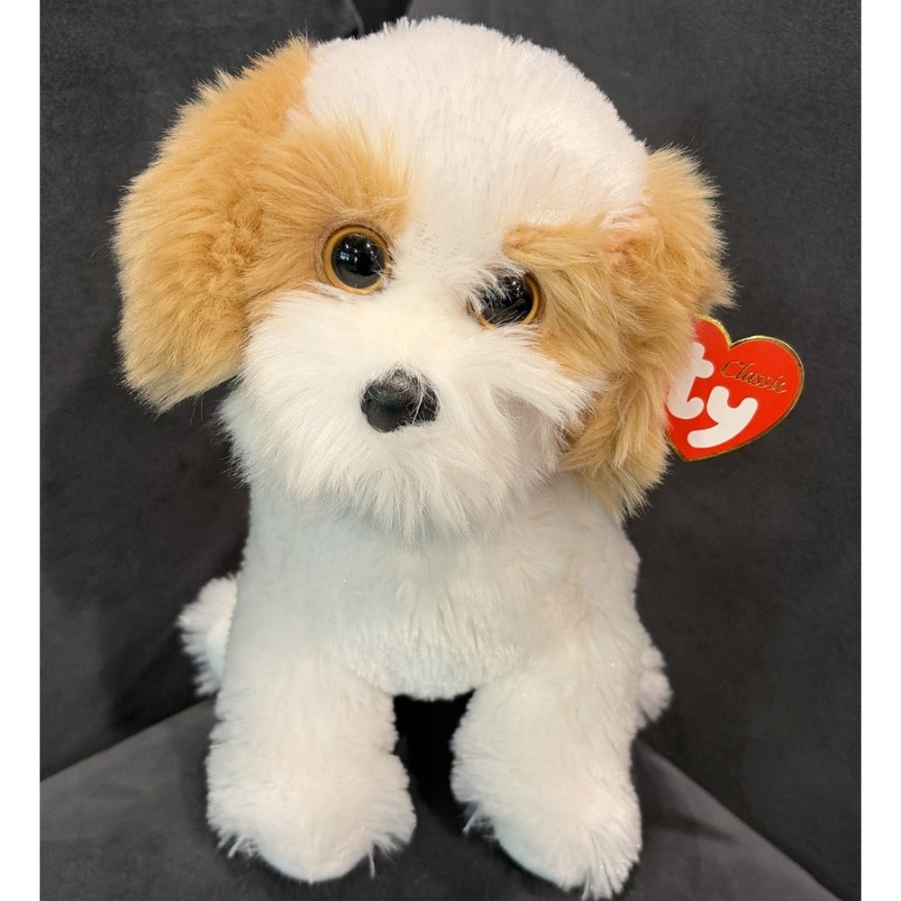 TY Classic Barley the Dog Plush 10" Stuffed Animal Tan White with Tag (Ripped)